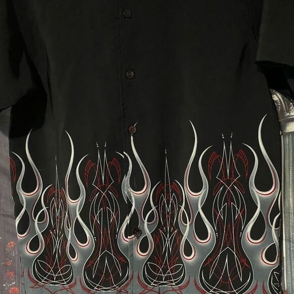 Xtreme Gear Button-Up Shirt Men's M Black Flame Style Bohemian Streetwear Rock - Picture 2 of 4